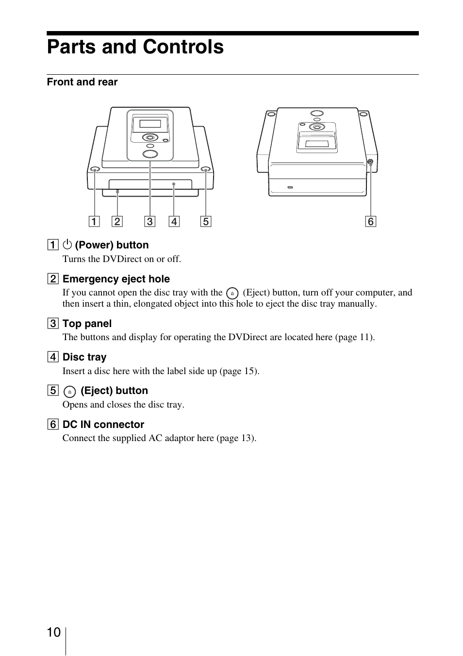 Parts and controls | Sony VRD-VC30 User Manual | Page 10 / 64