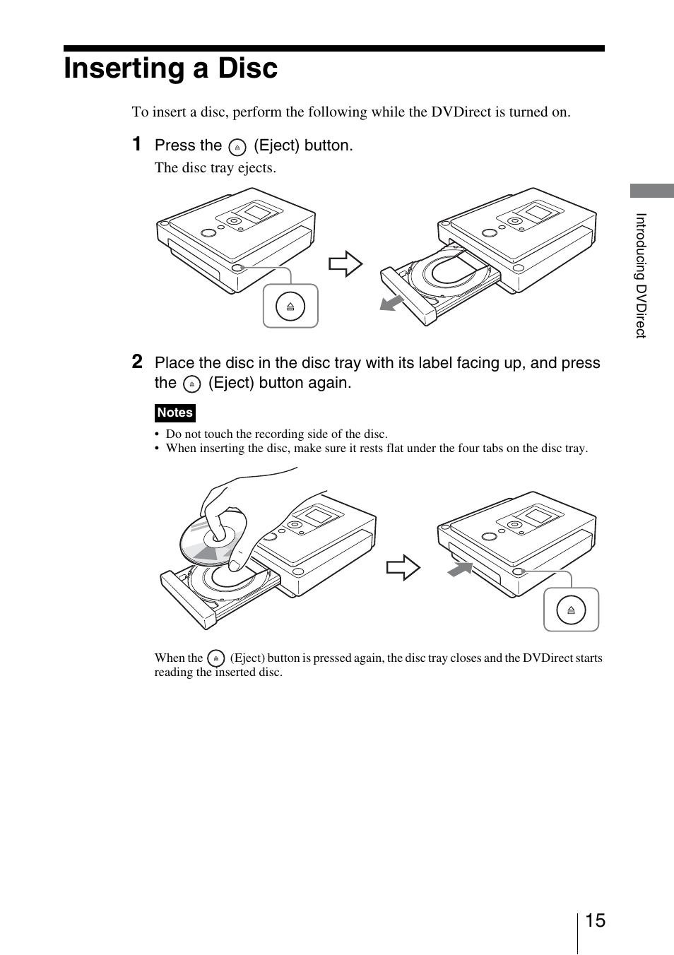 Inserting a disc | Sony VRD-VC30 User Manual | Page 15 / 64