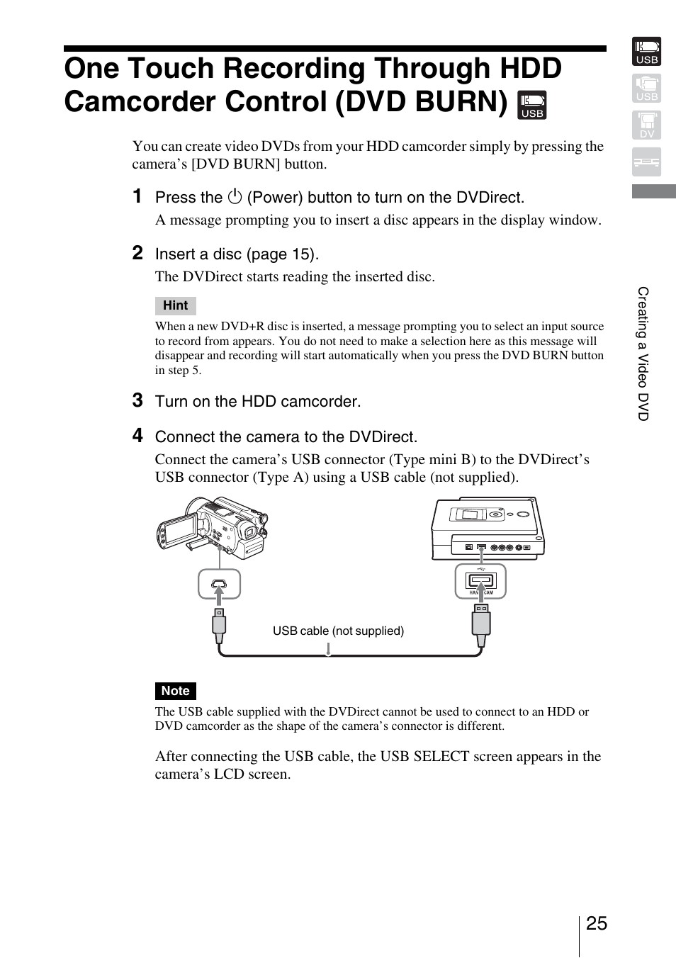 One touch recording through, Hdd camcorder control, Dvd burn) | Sony VRD-VC30 User Manual | Page 25 / 64