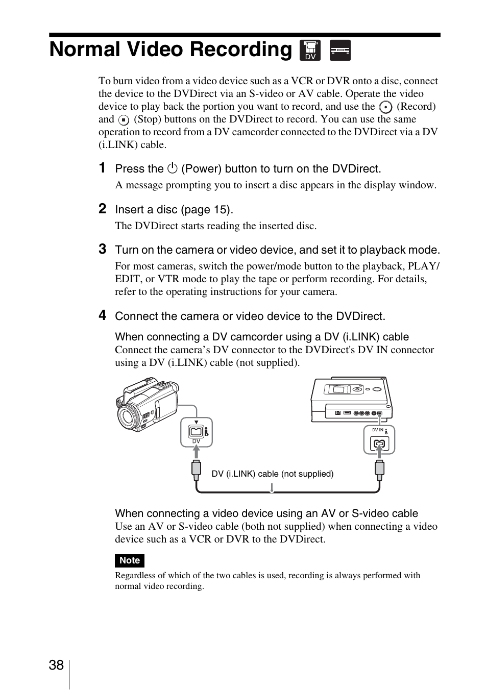 Normal video recording | Sony VRD-VC30 User Manual | Page 38 / 64