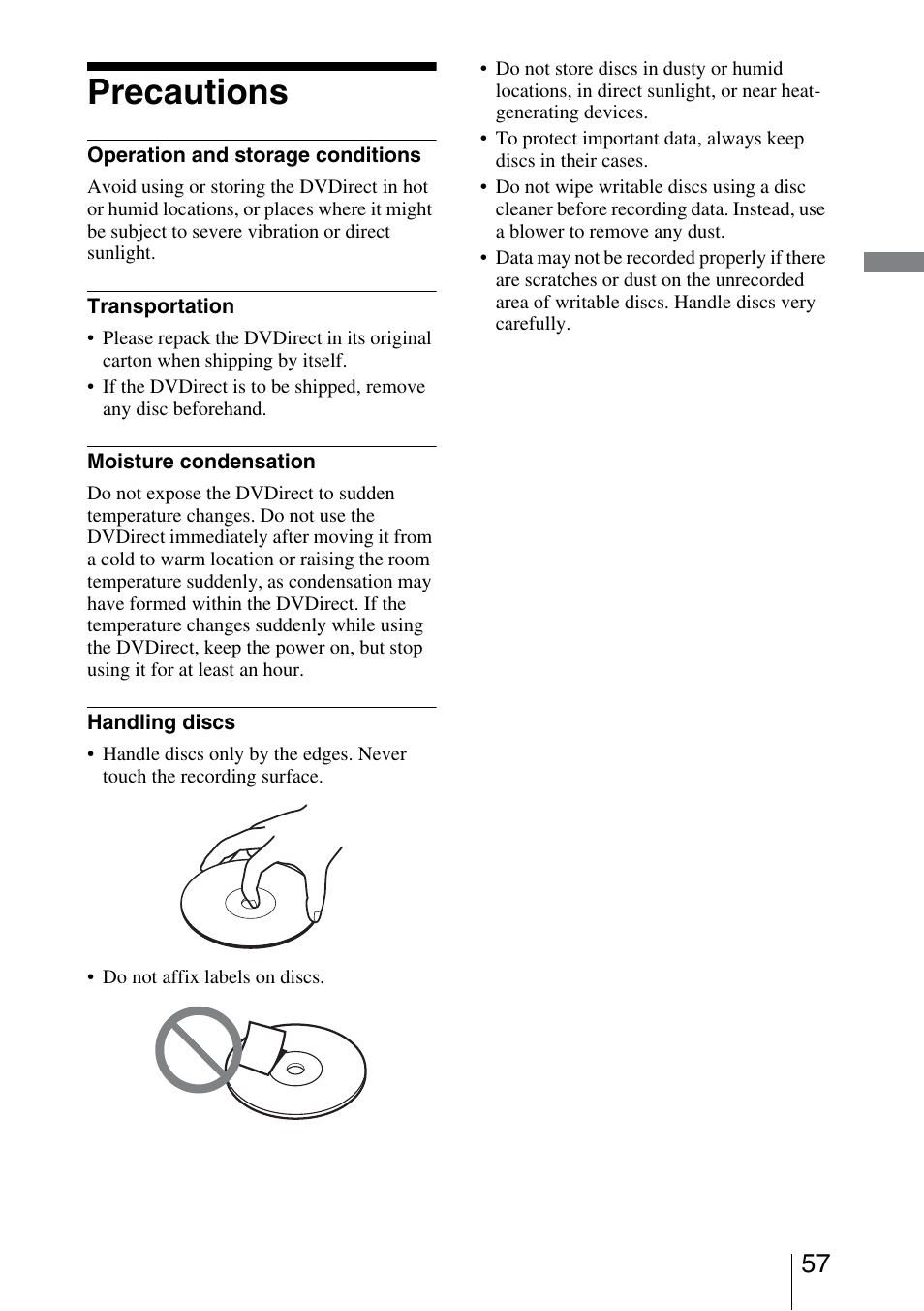 Precautions | Sony VRD-VC30 User Manual | Page 57 / 64