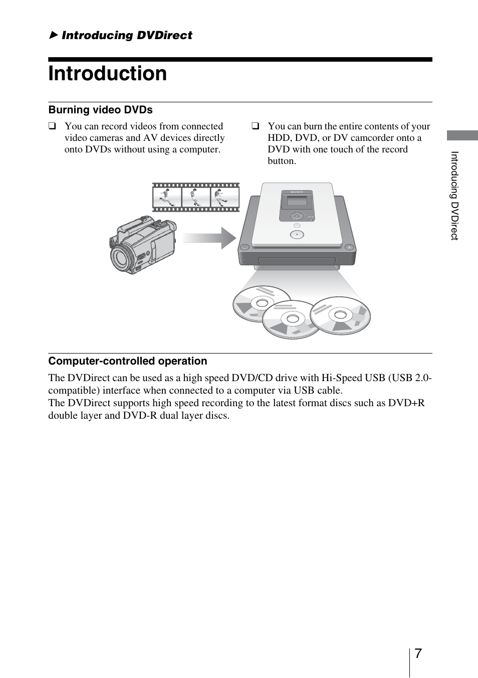 Introducing dvdirect, Introduction | Sony VRD-VC30 User Manual | Page 7 / 64