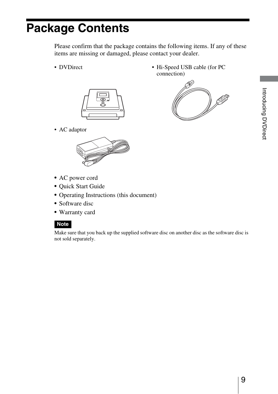 Package contents | Sony VRD-VC30 User Manual | Page 9 / 64