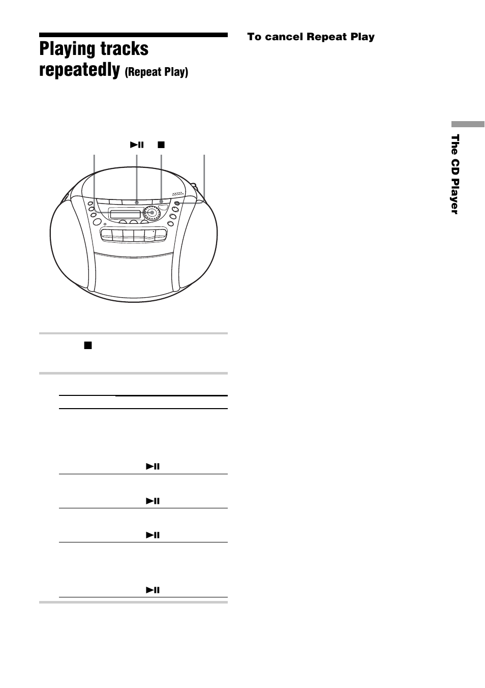 Playing tracks repeatedly (repeat play), Playing tracks repeatedly | Sony CFD-E90L User Manual | Page 13 / 68