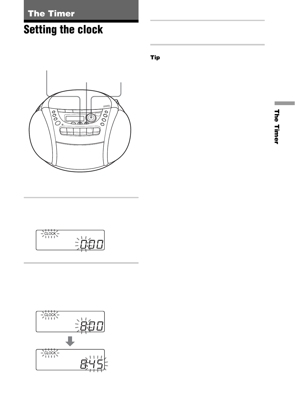 The timer, Setting the clock | Sony CFD-E90L User Manual | Page 19 / 68