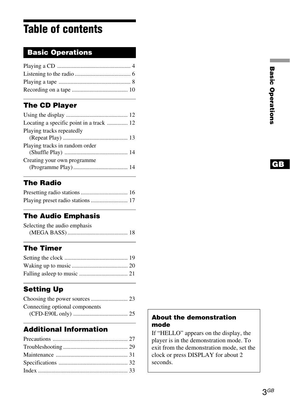 Sony CFD-E90L User Manual | Page 3 / 68