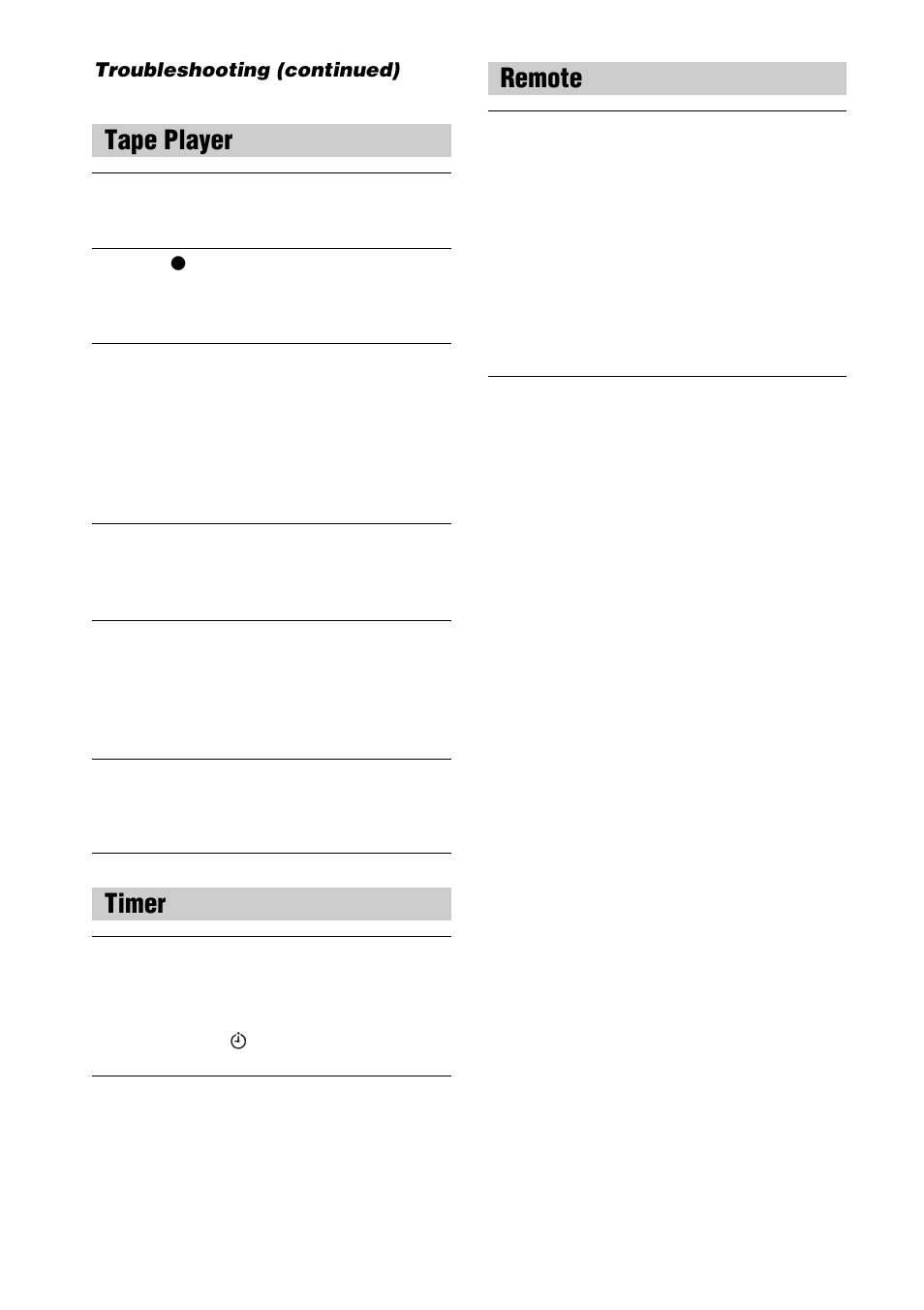 Remote, Tape player, Timer | Sony CFD-E90L User Manual | Page 30 / 68