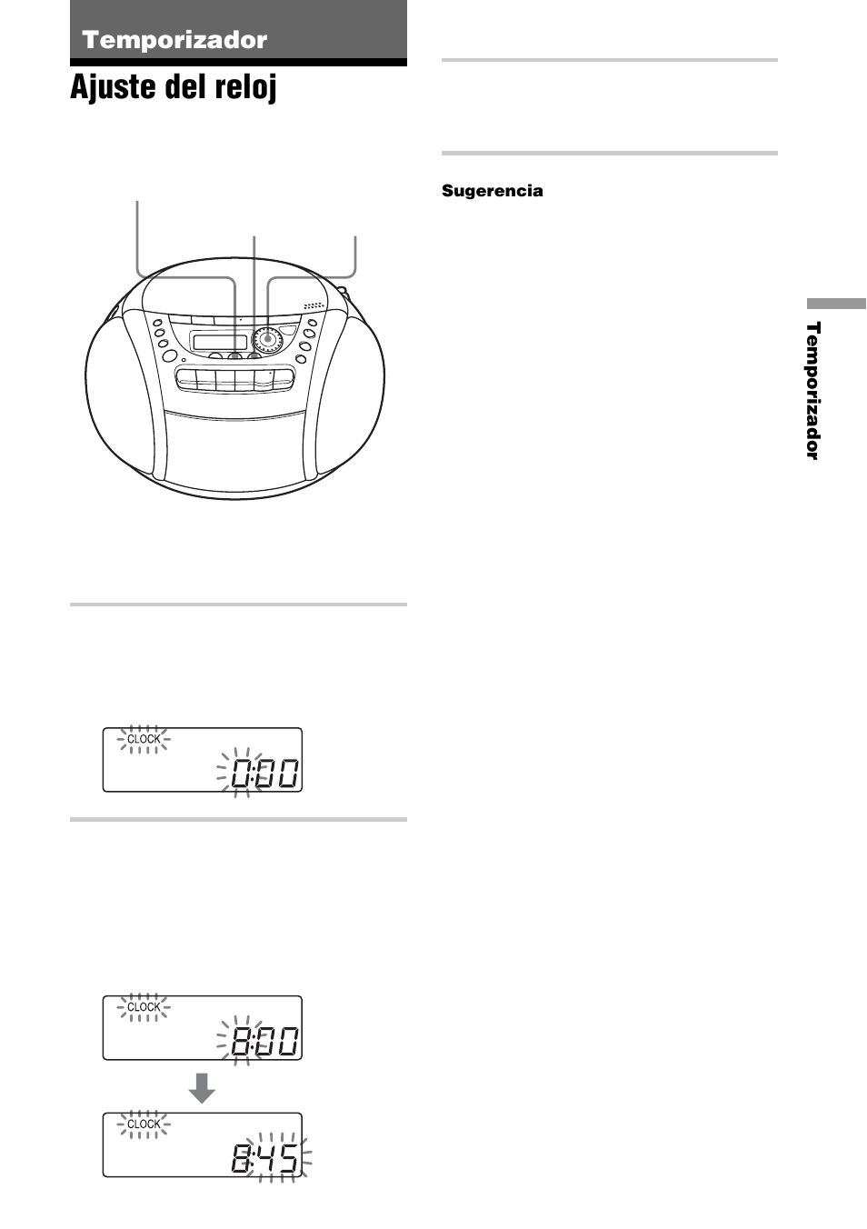Temporizador, Ajuste del reloj | Sony CFD-E90L User Manual | Page 51 / 68