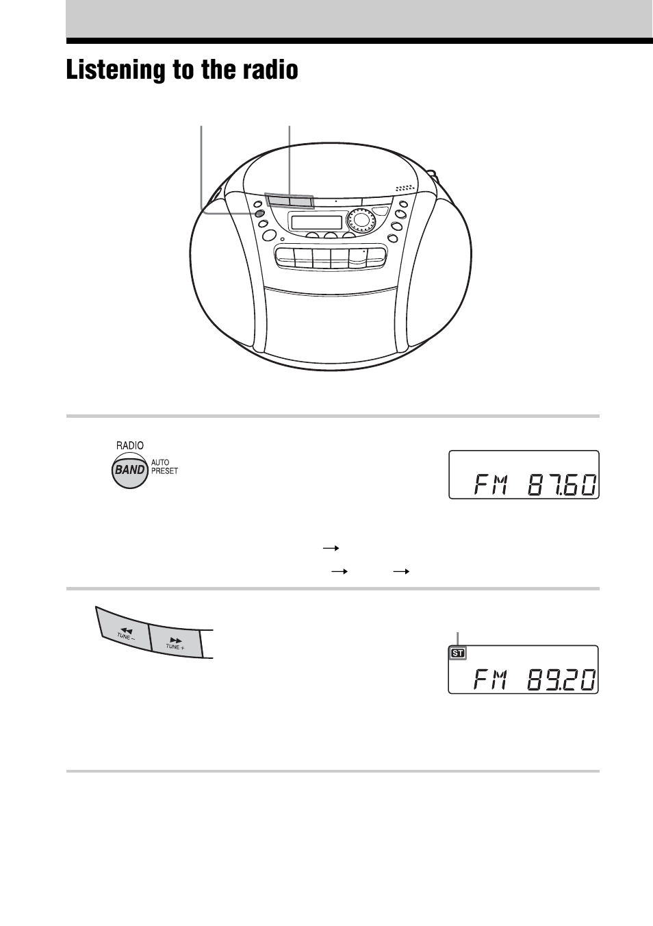 Listening to the radio | Sony CFD-E90L User Manual | Page 6 / 68