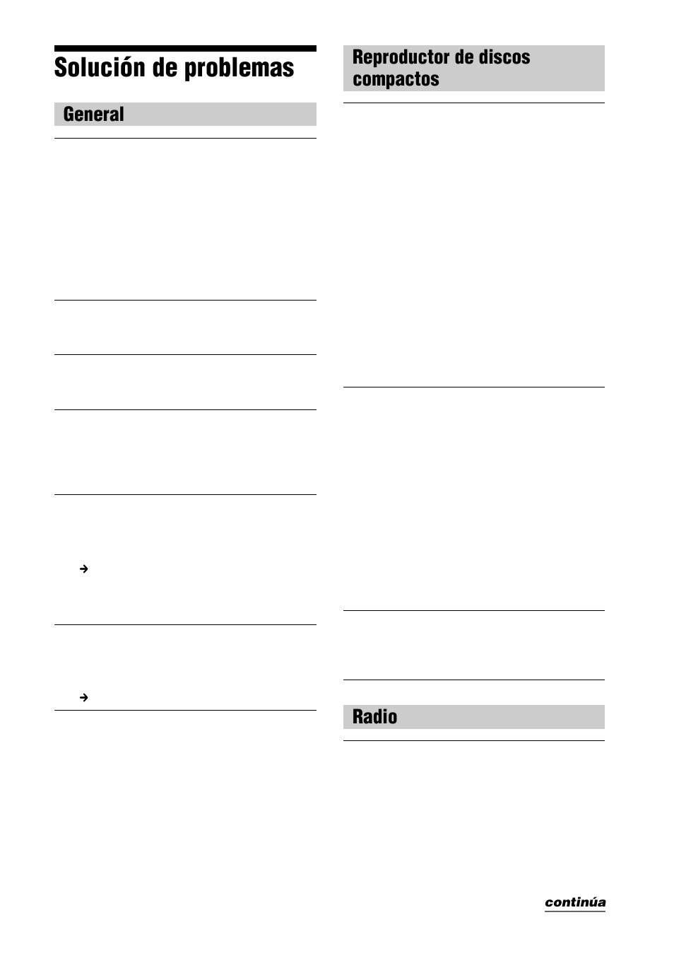Solución de problemas, Reproductor de discos compactos, Radio | General | Sony CFD-E90L User Manual | Page 61 / 68