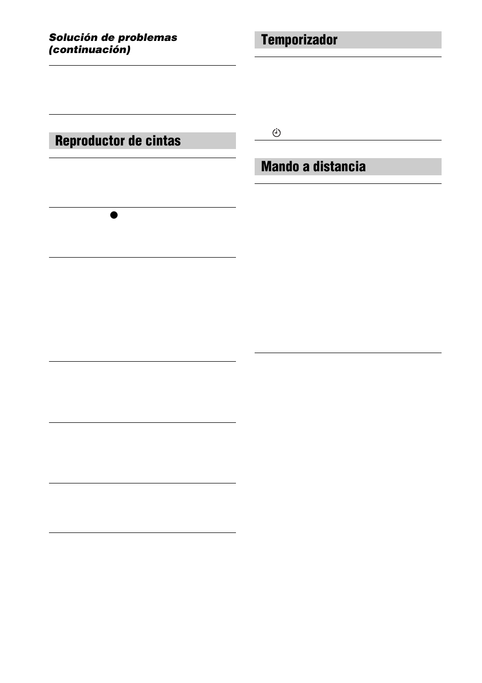 Temporizador, Mando a distancia, Reproductor de cintas | Sony CFD-E90L User Manual | Page 62 / 68