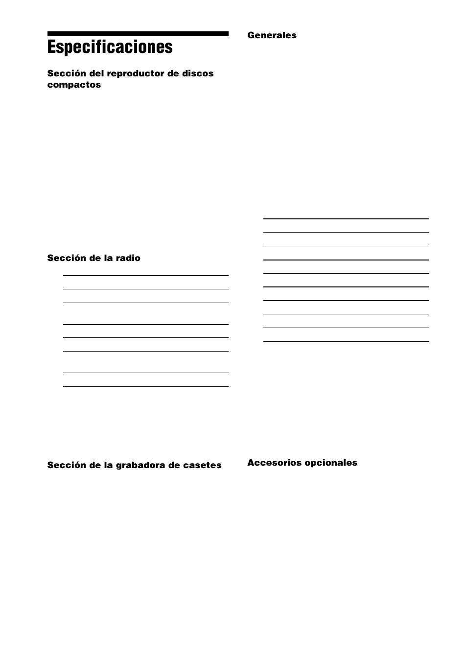 Especificaciones | Sony CFD-E90L User Manual | Page 64 / 68