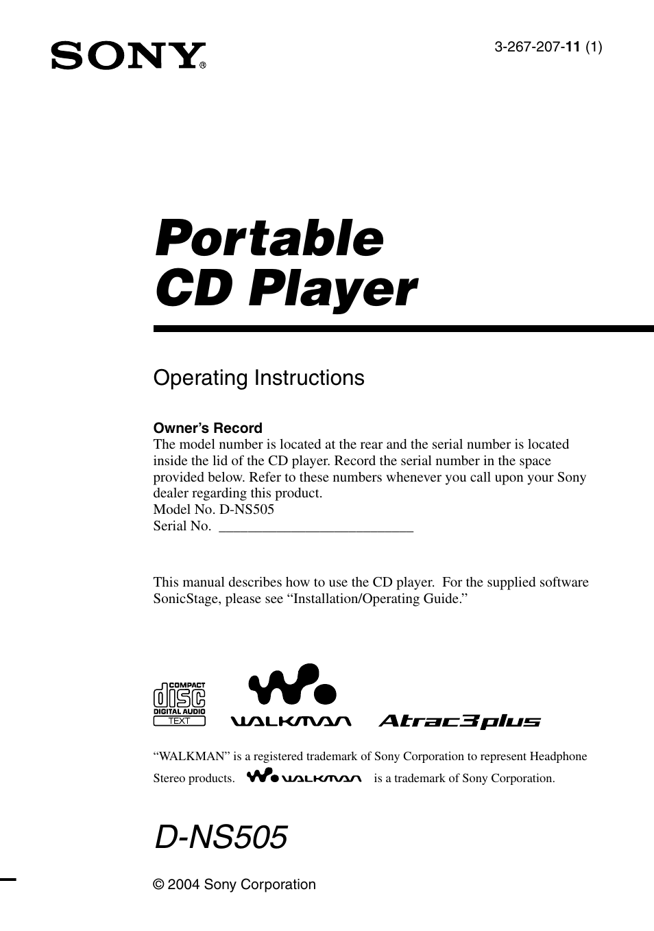 Sony D-NS505 User Manual | 28 pages