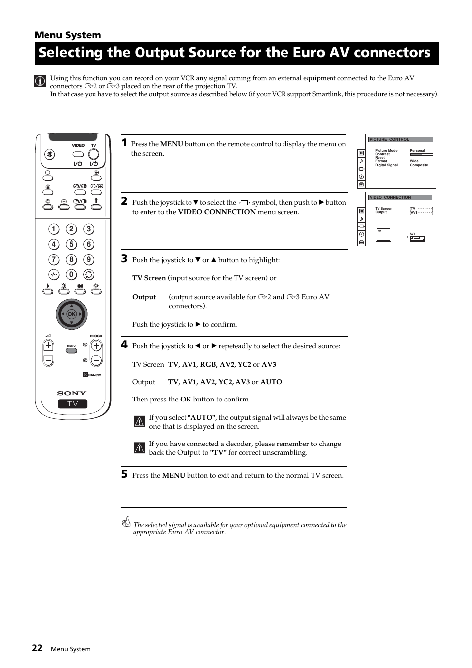 Menu system | Sony KP-51DS2U User Manual | Page 22 / 36