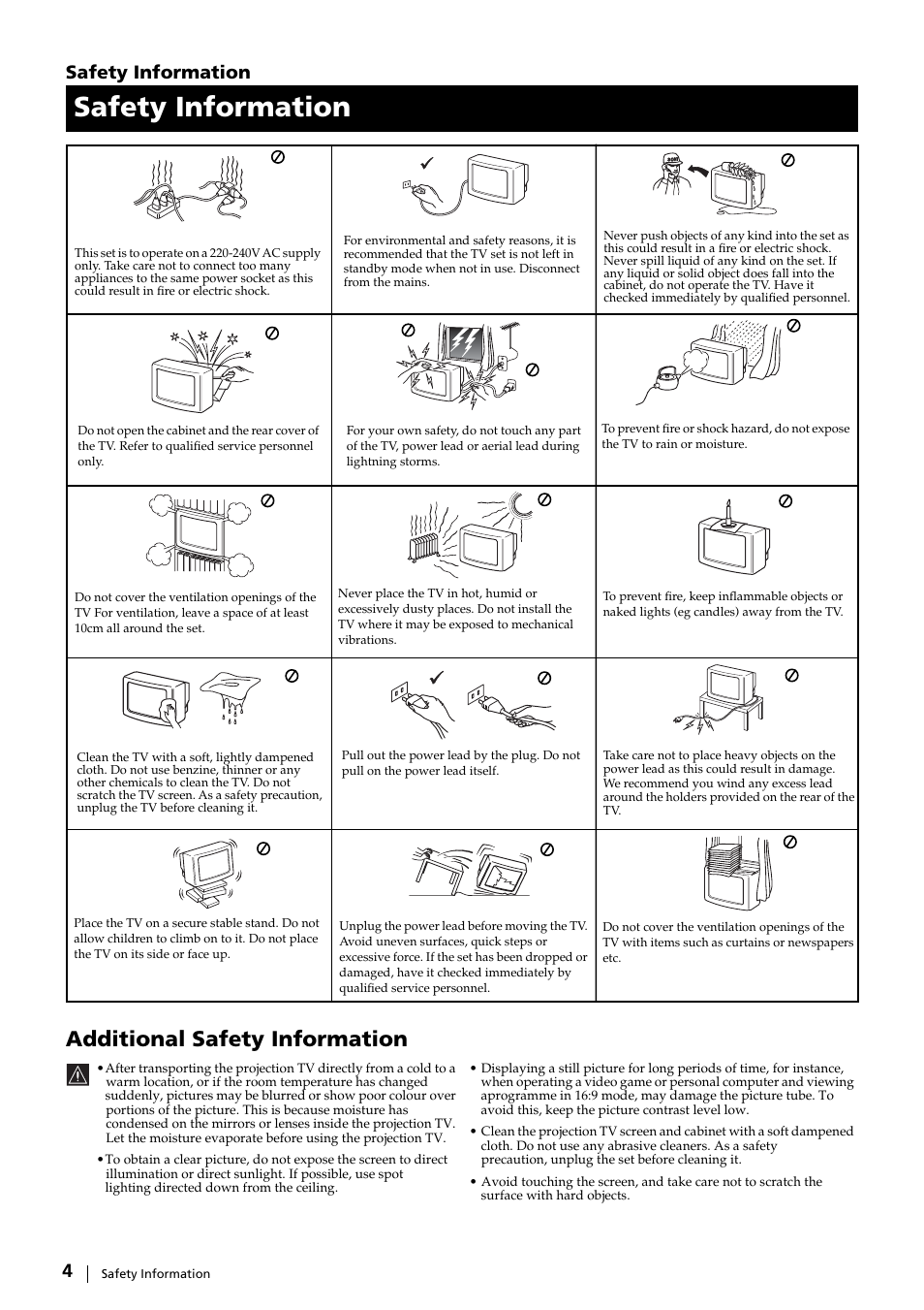 Additional safety information, Safety information | Sony KP-51DS2U User Manual | Page 4 / 36