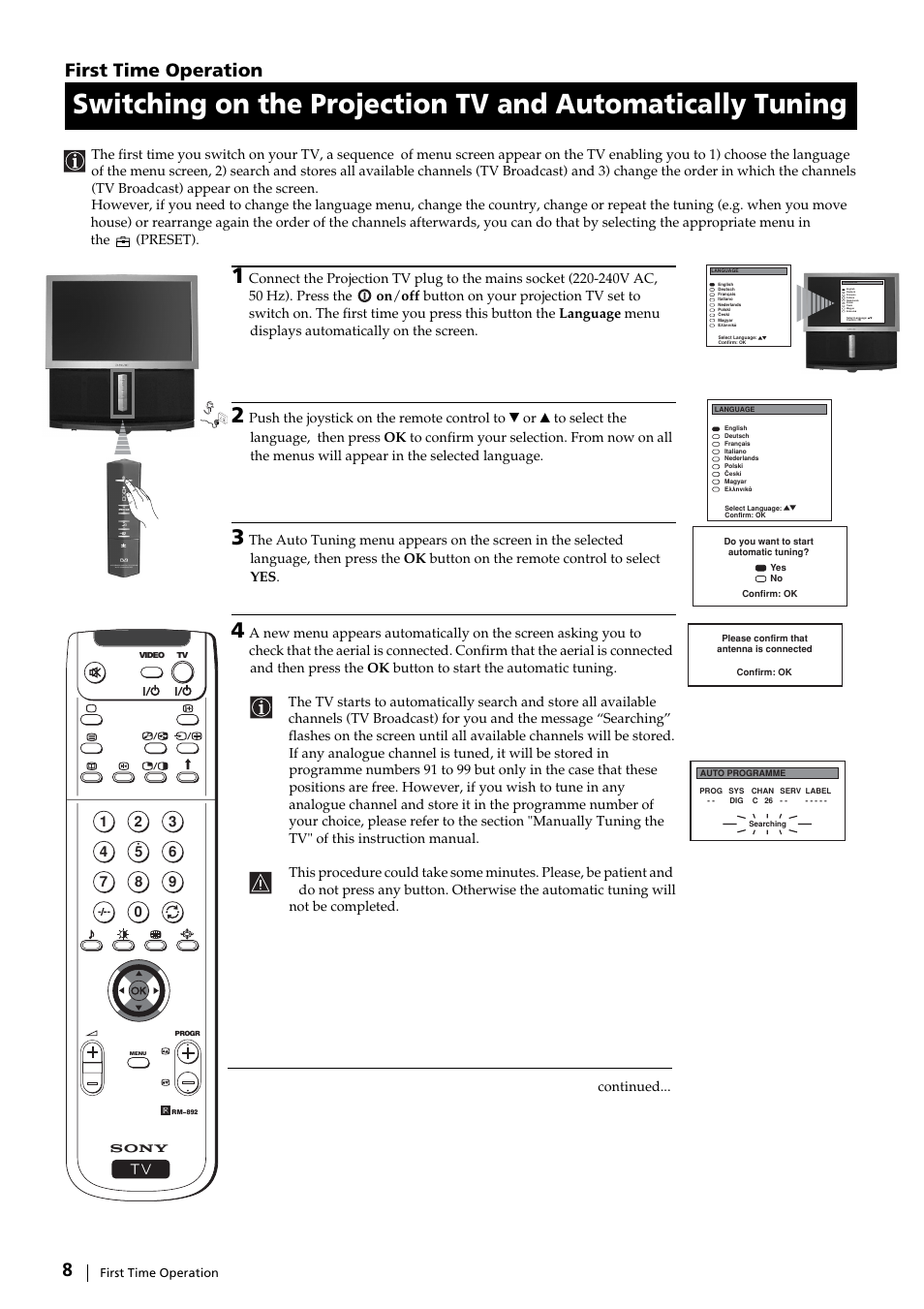 8 first time operation | Sony KP-51DS2U User Manual | Page 8 / 36