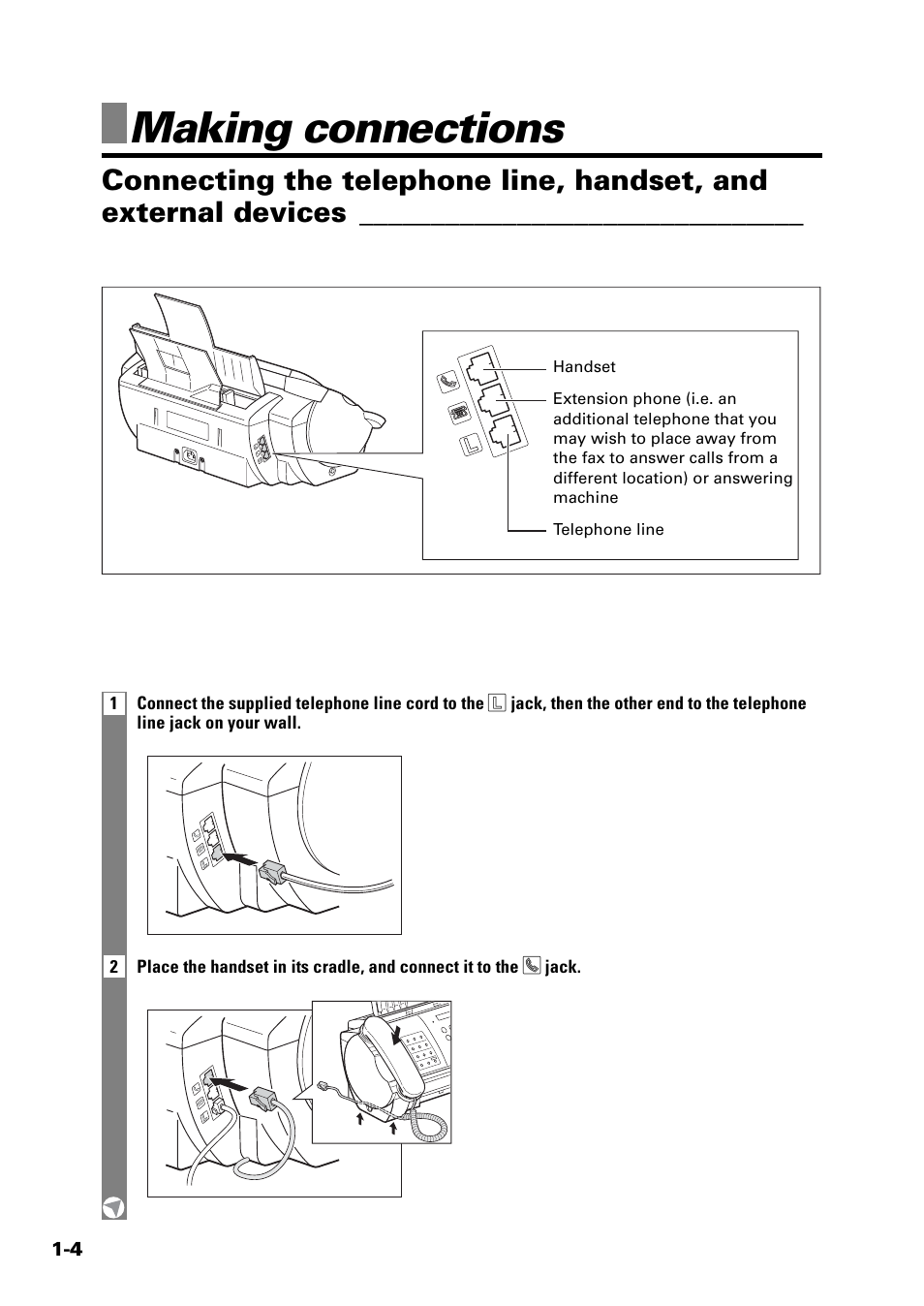 Making connections | Sony FAX-B140 User Manual | Page 12 / 119