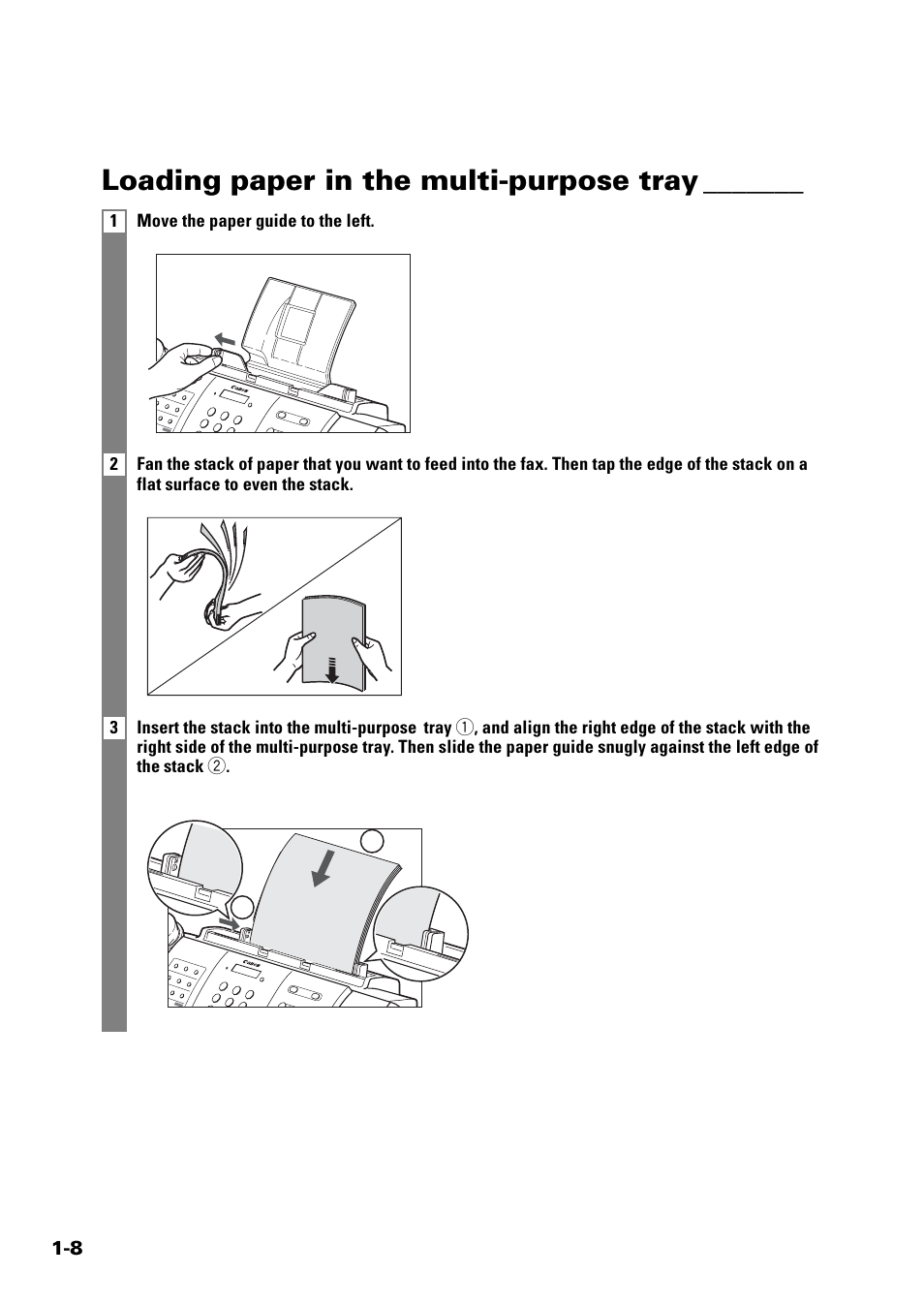 Loading paper in the multi-purpose tray | Sony FAX-B140 User Manual | Page 16 / 119