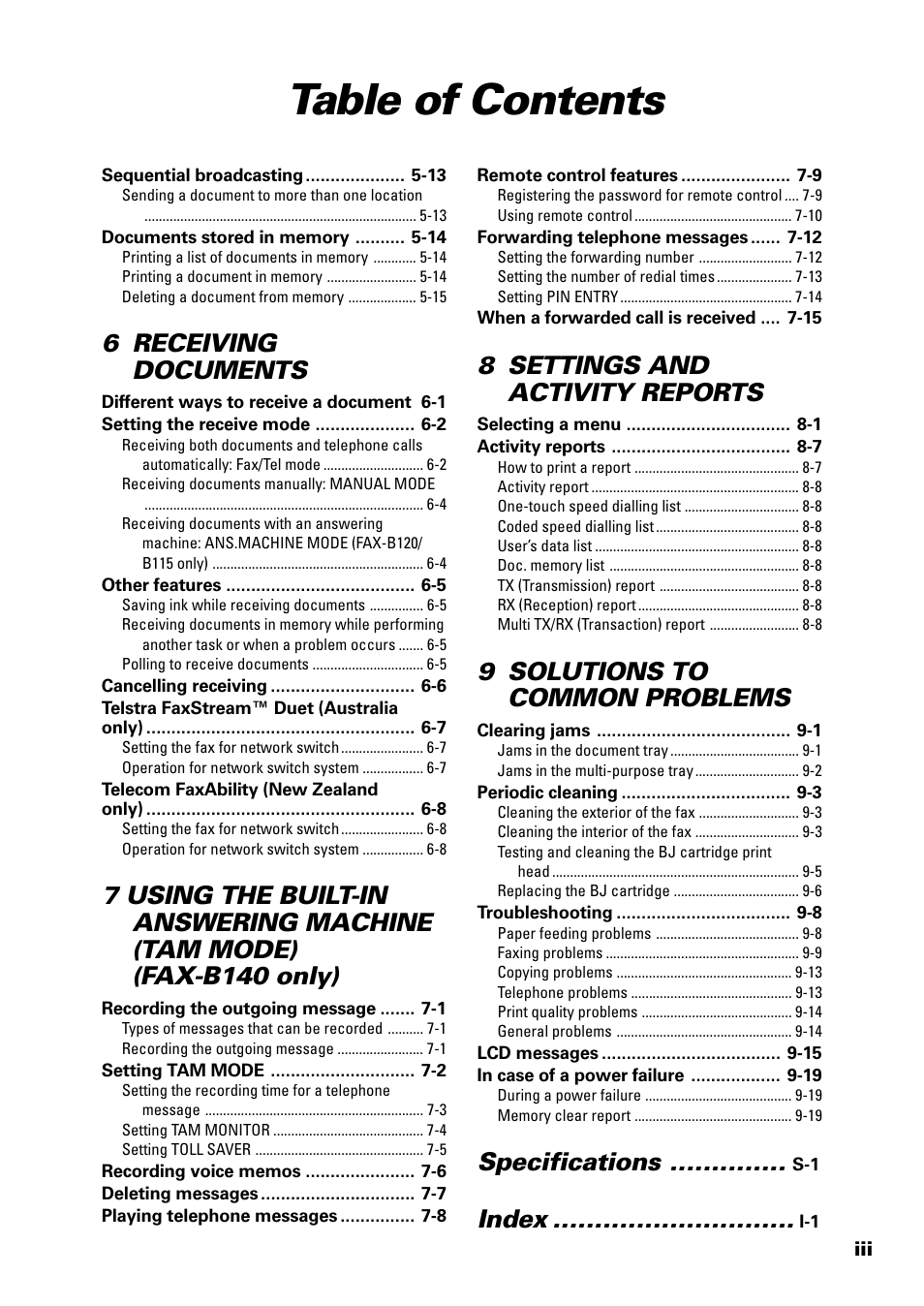 Sony FAX-B140 User Manual | Page 3 / 119