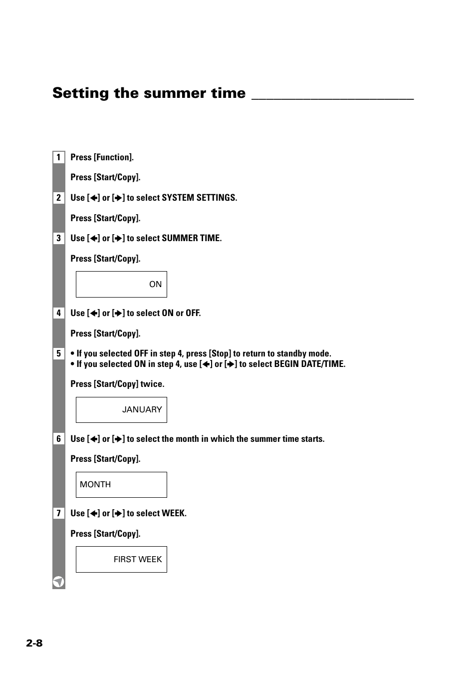 Setting the summer time | Sony FAX-B140 User Manual | Page 30 / 119