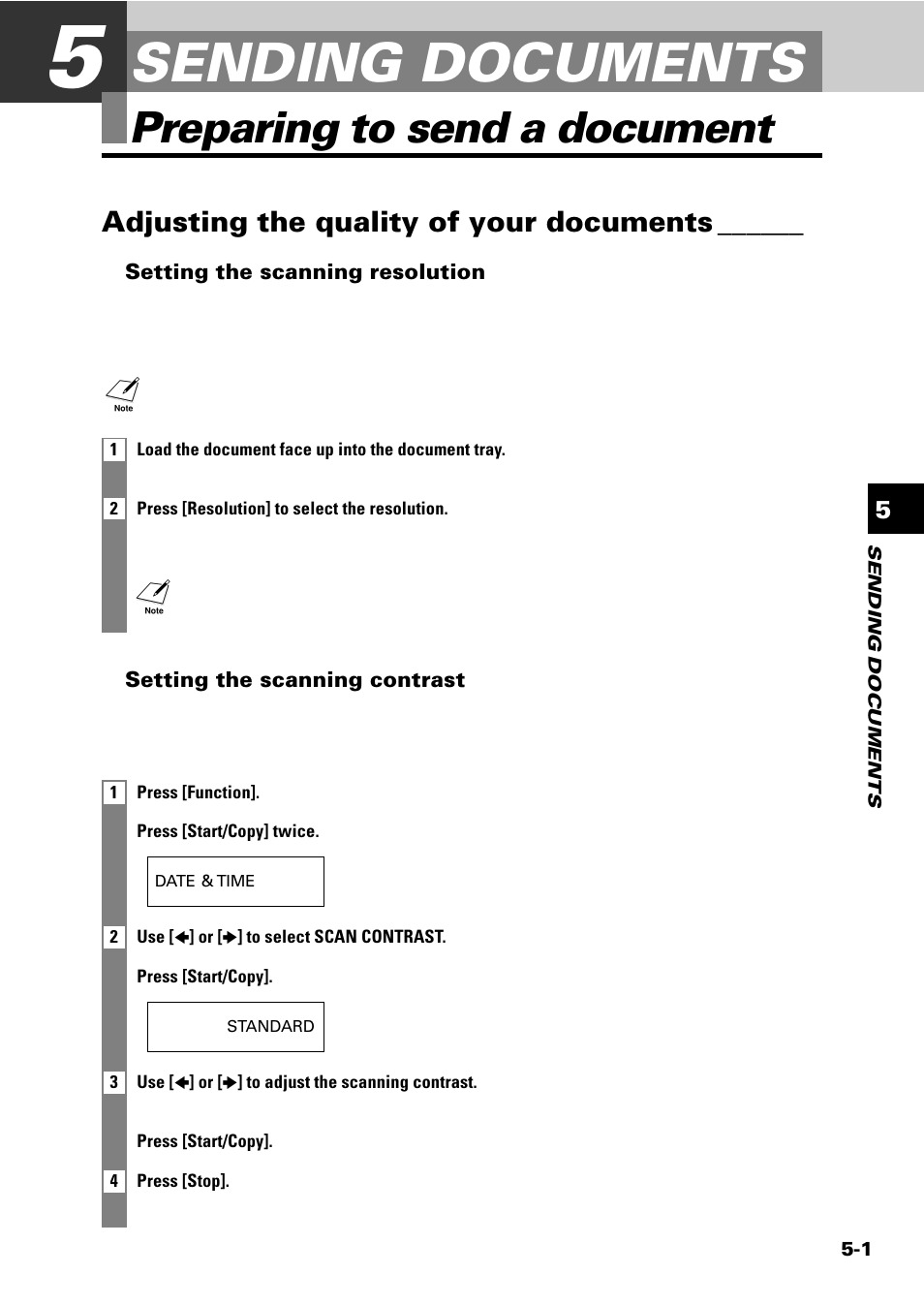 Sending documents, Preparing to send a document, Adjusting the quality of your documents | Sony FAX-B140 User Manual | Page 43 / 119