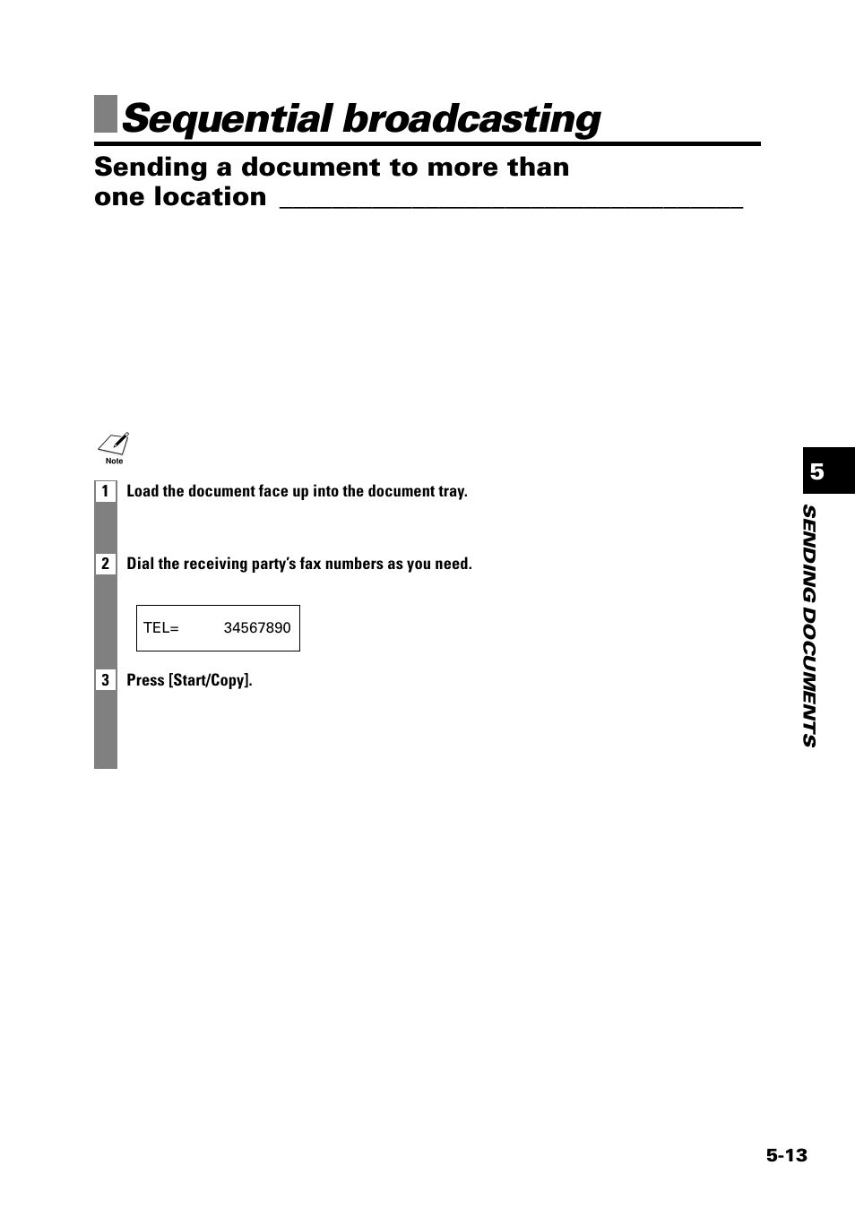 Sequential broadcasting, Sending a document to more than one location | Sony FAX-B140 User Manual | Page 55 / 119