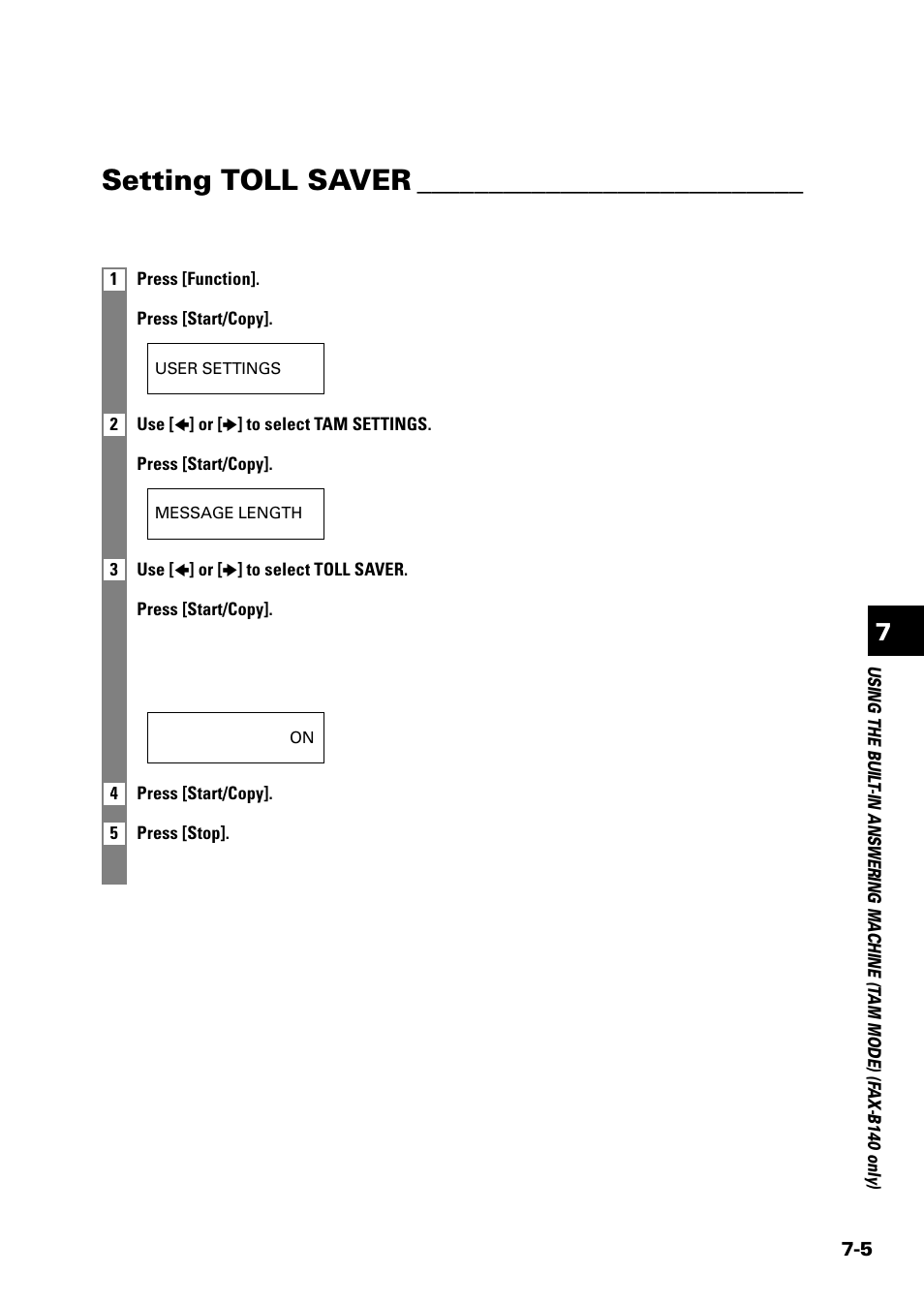 Setting toll saver | Sony FAX-B140 User Manual | Page 71 / 119
