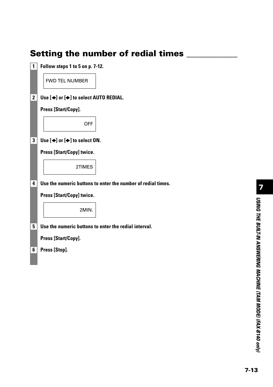 Setting the number of redial times | Sony FAX-B140 User Manual | Page 79 / 119