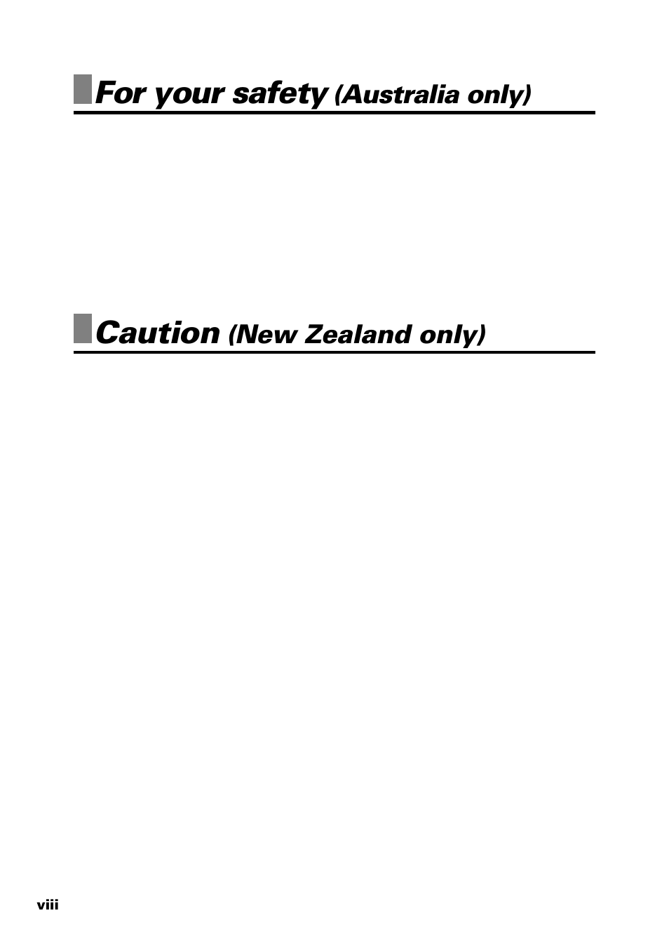 For your safety, Caution, Australia only) | New zealand only) | Sony FAX-B140 User Manual | Page 8 / 119