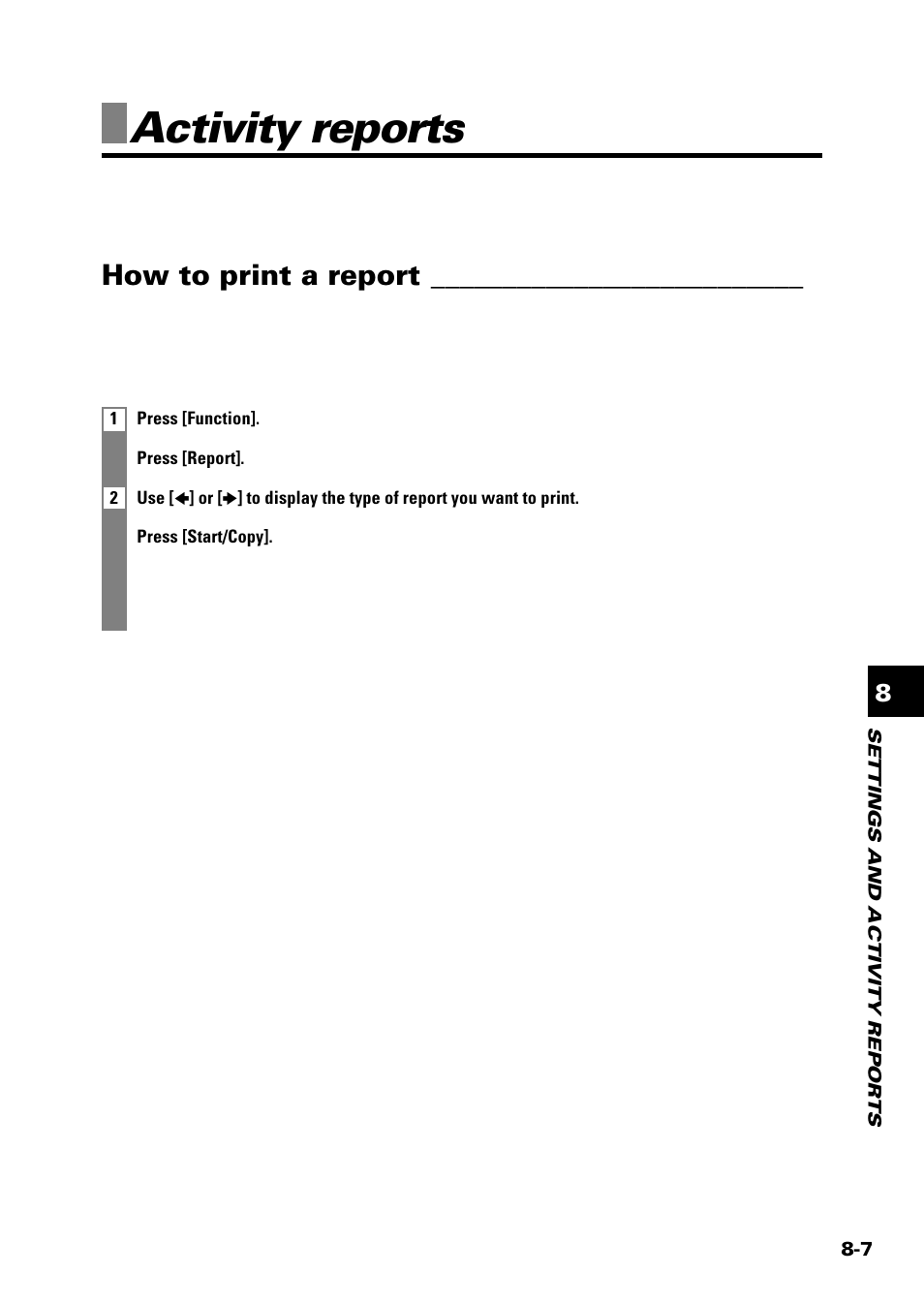 Activity reports, How to print a report | Sony FAX-B140 User Manual | Page 89 / 119