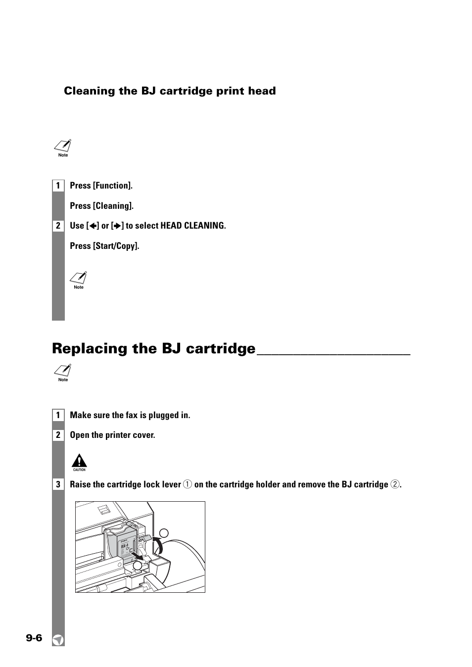 Replacing the bj cartridge | Sony FAX-B140 User Manual | Page 96 / 119