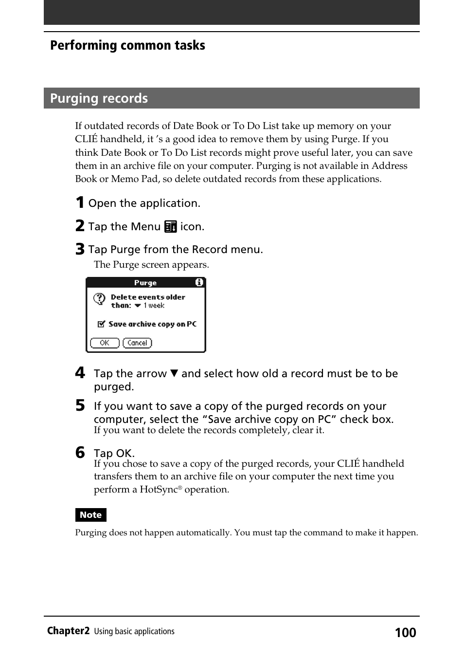 Purging records | Sony PEG-S360 User Manual | Page 100 / 220