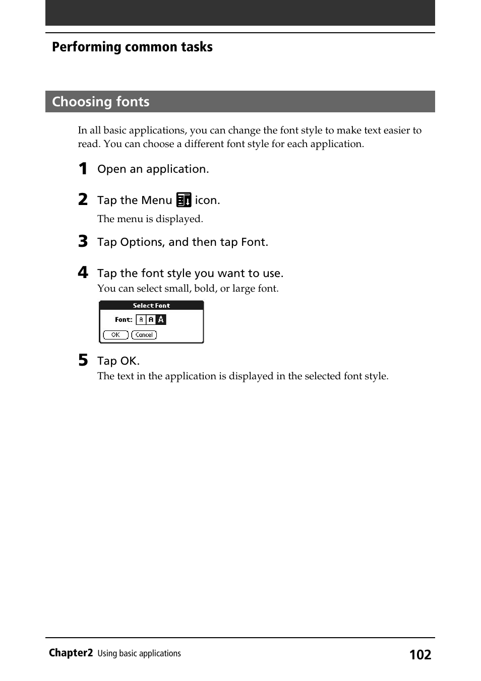 Choosing fonts | Sony PEG-S360 User Manual | Page 102 / 220