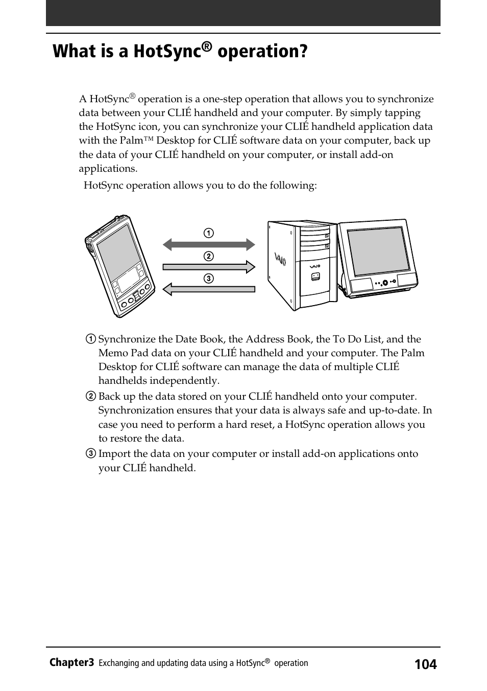 What is a hotsync® operation, What is a hotsync, Operation | Sony PEG-S360 User Manual | Page 104 / 220