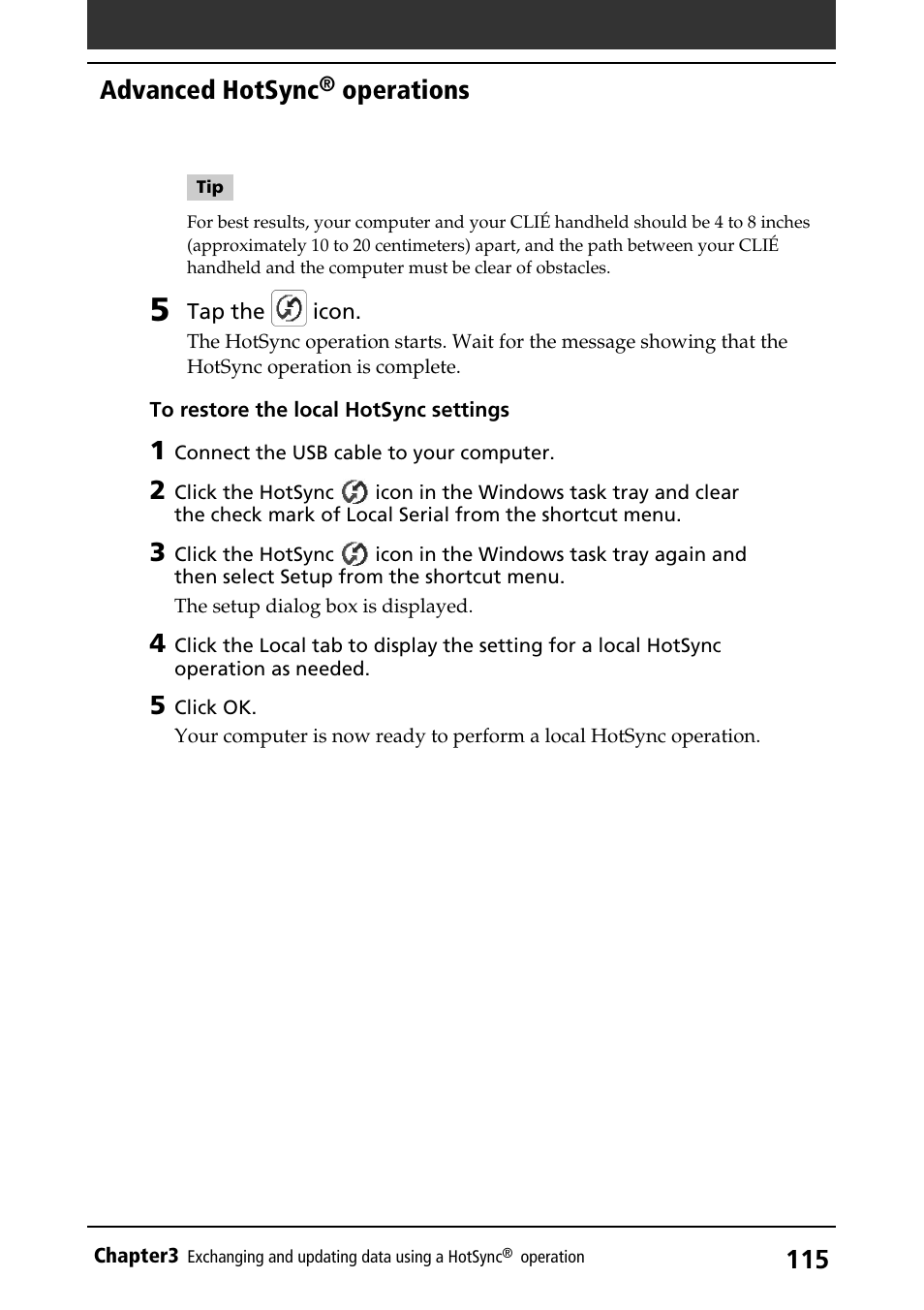 Advanced hotsync, Operations | Sony PEG-S360 User Manual | Page 115 / 220