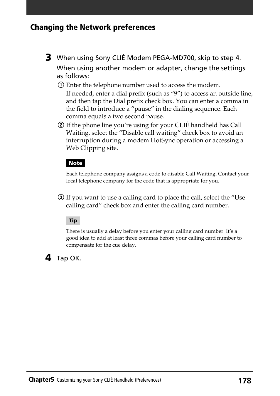 Changing the network preferences | Sony PEG-S360 User Manual | Page 178 / 220