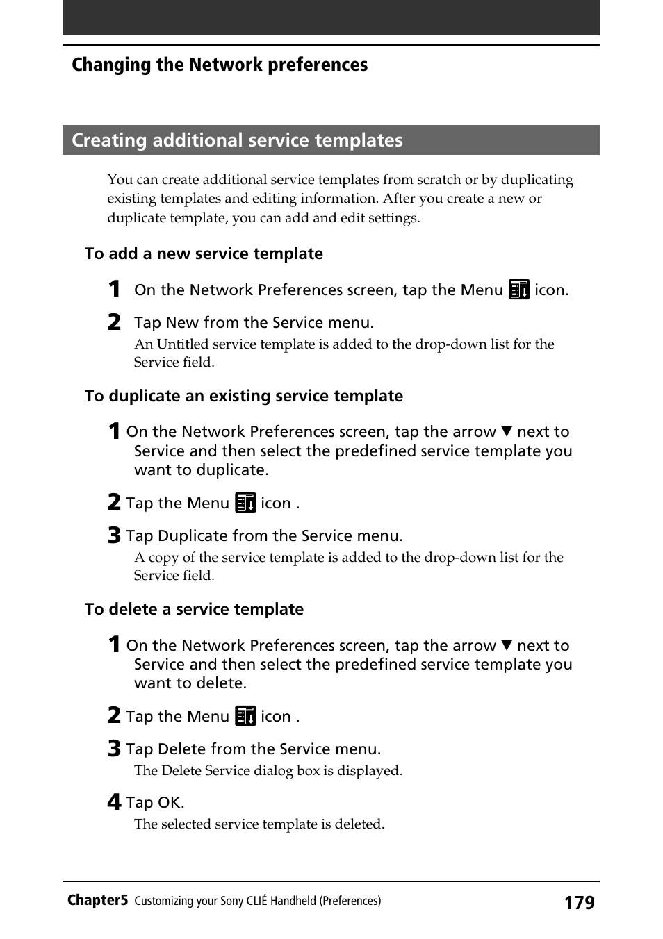 Creating additional service templates | Sony PEG-S360 User Manual | Page 179 / 220