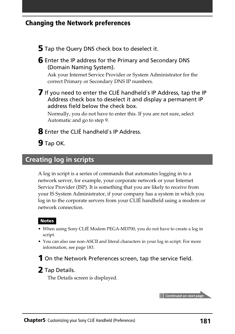 Creating log in scripts | Sony PEG-S360 User Manual | Page 181 / 220