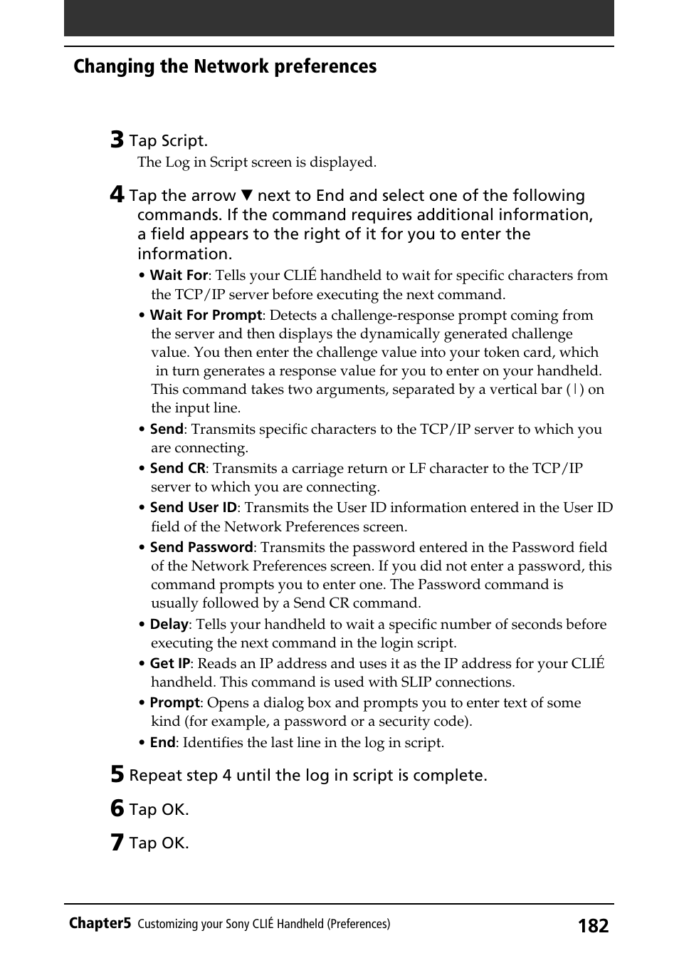 Changing the network preferences | Sony PEG-S360 User Manual | Page 182 / 220