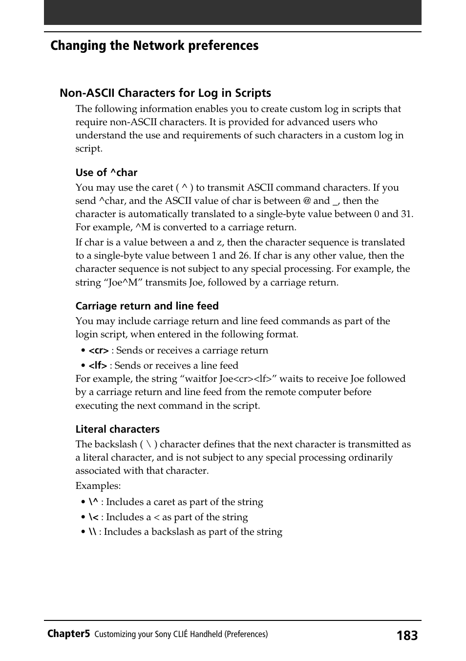 Changing the network preferences | Sony PEG-S360 User Manual | Page 183 / 220