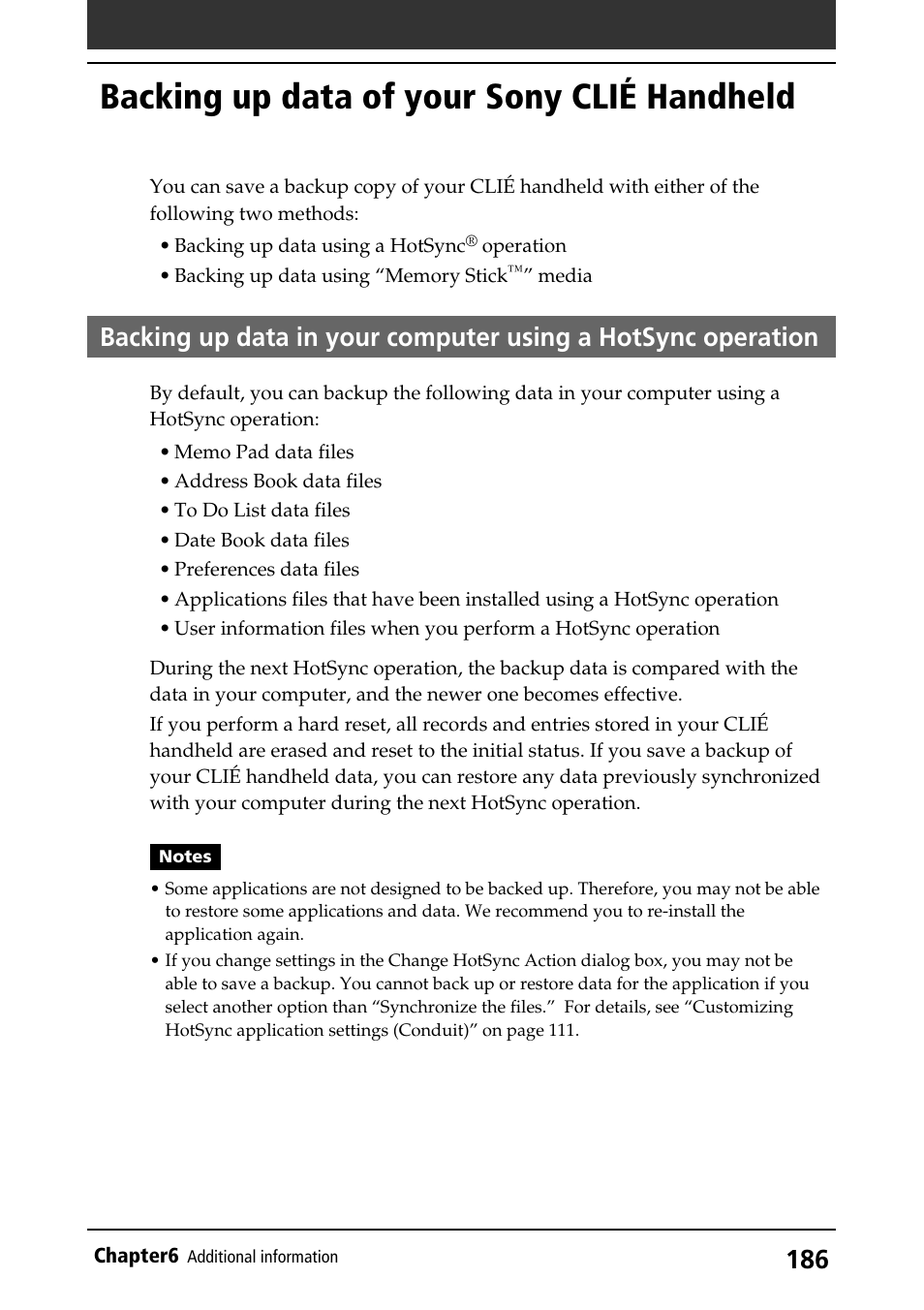 Backing up data of your sony clié handheld | Sony PEG-S360 User Manual | Page 186 / 220