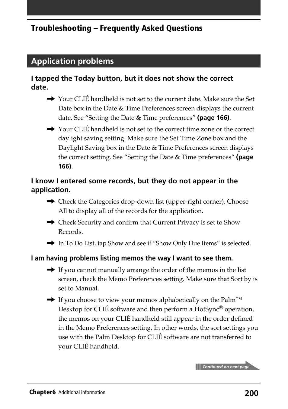 Application problems, Troubleshooting – frequently asked questions | Sony PEG-S360 User Manual | Page 200 / 220