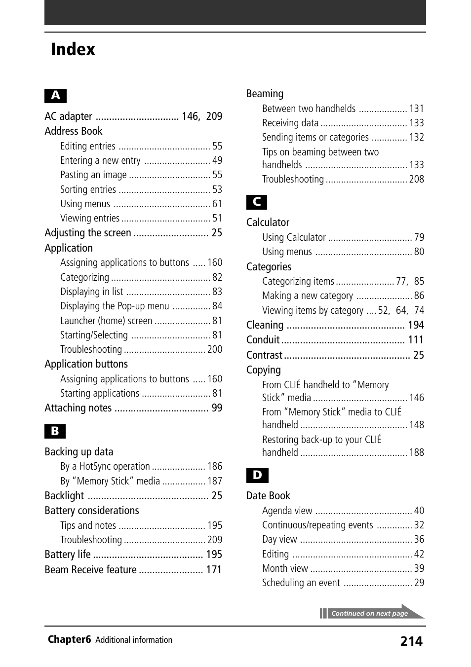 Index | Sony PEG-S360 User Manual | Page 214 / 220