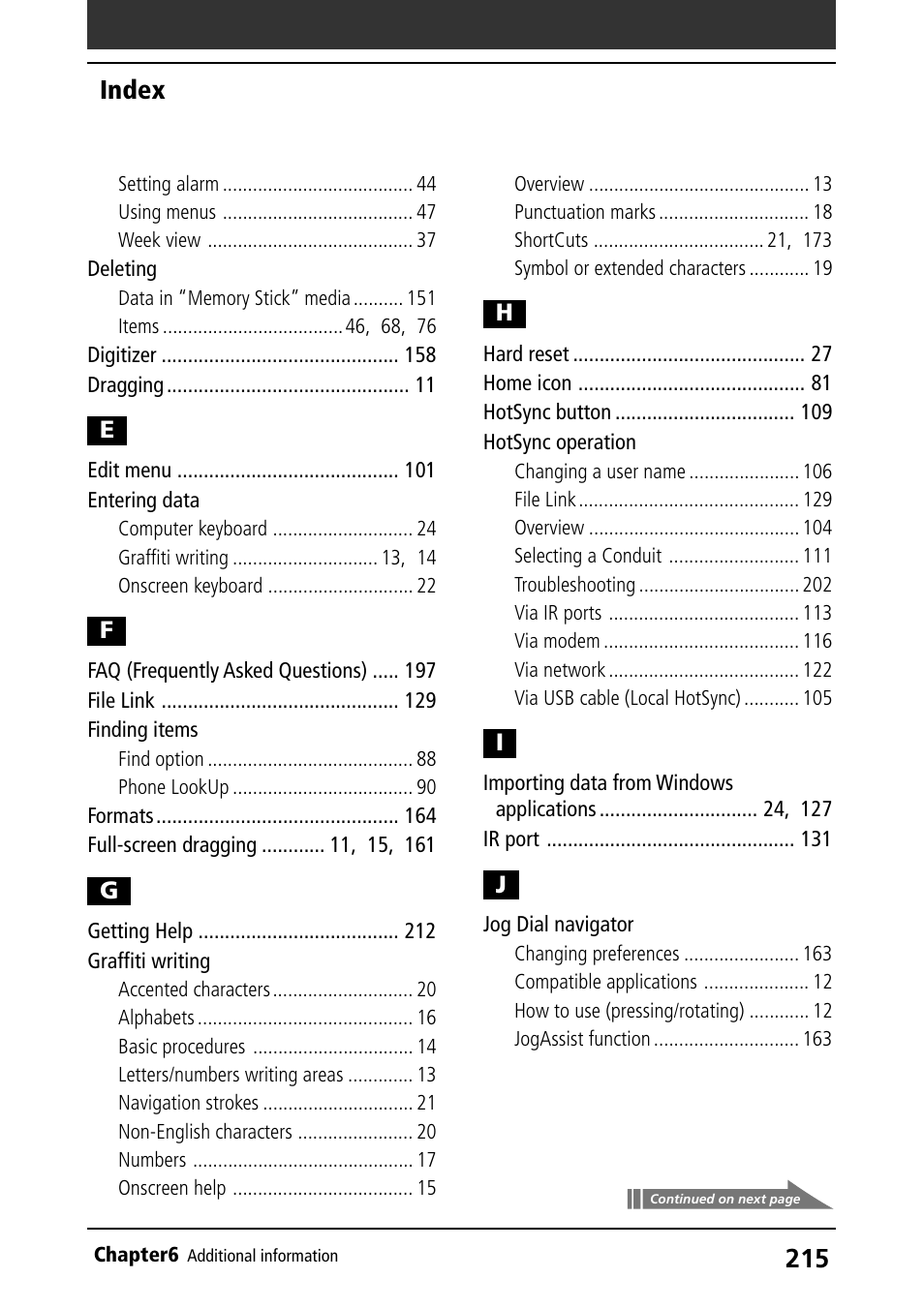 Index | Sony PEG-S360 User Manual | Page 215 / 220