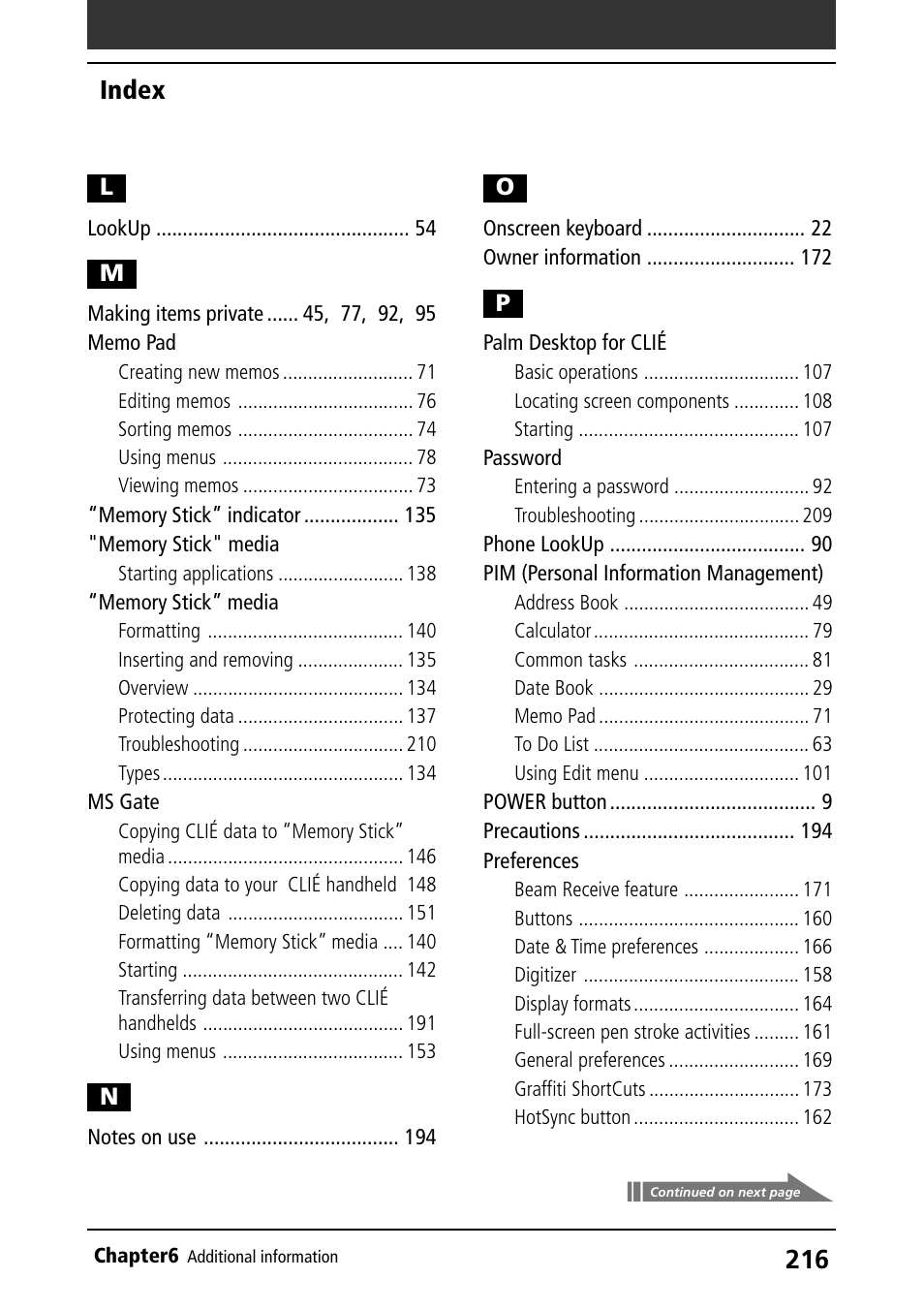 Index | Sony PEG-S360 User Manual | Page 216 / 220