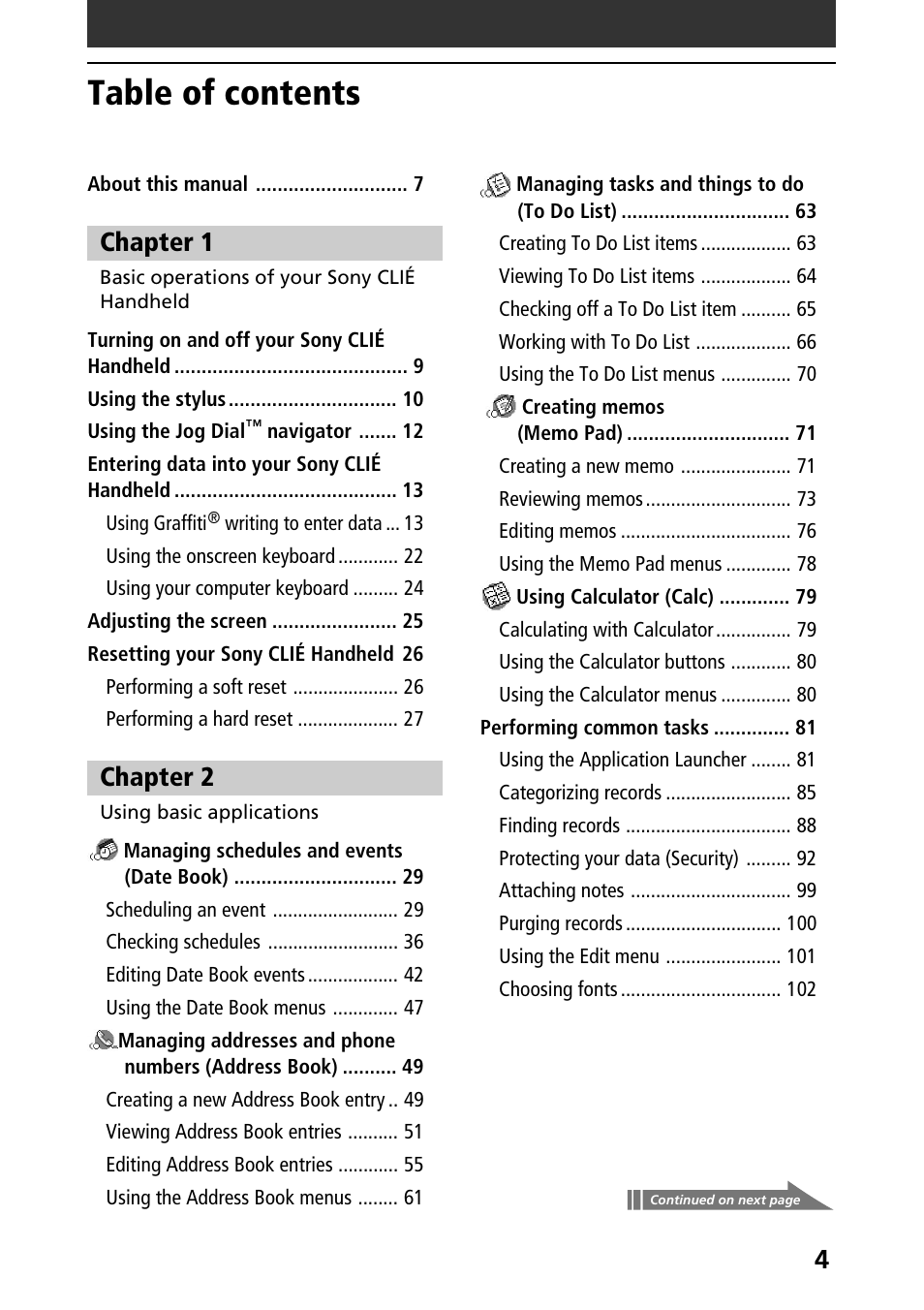 Sony PEG-S360 User Manual | Page 4 / 220