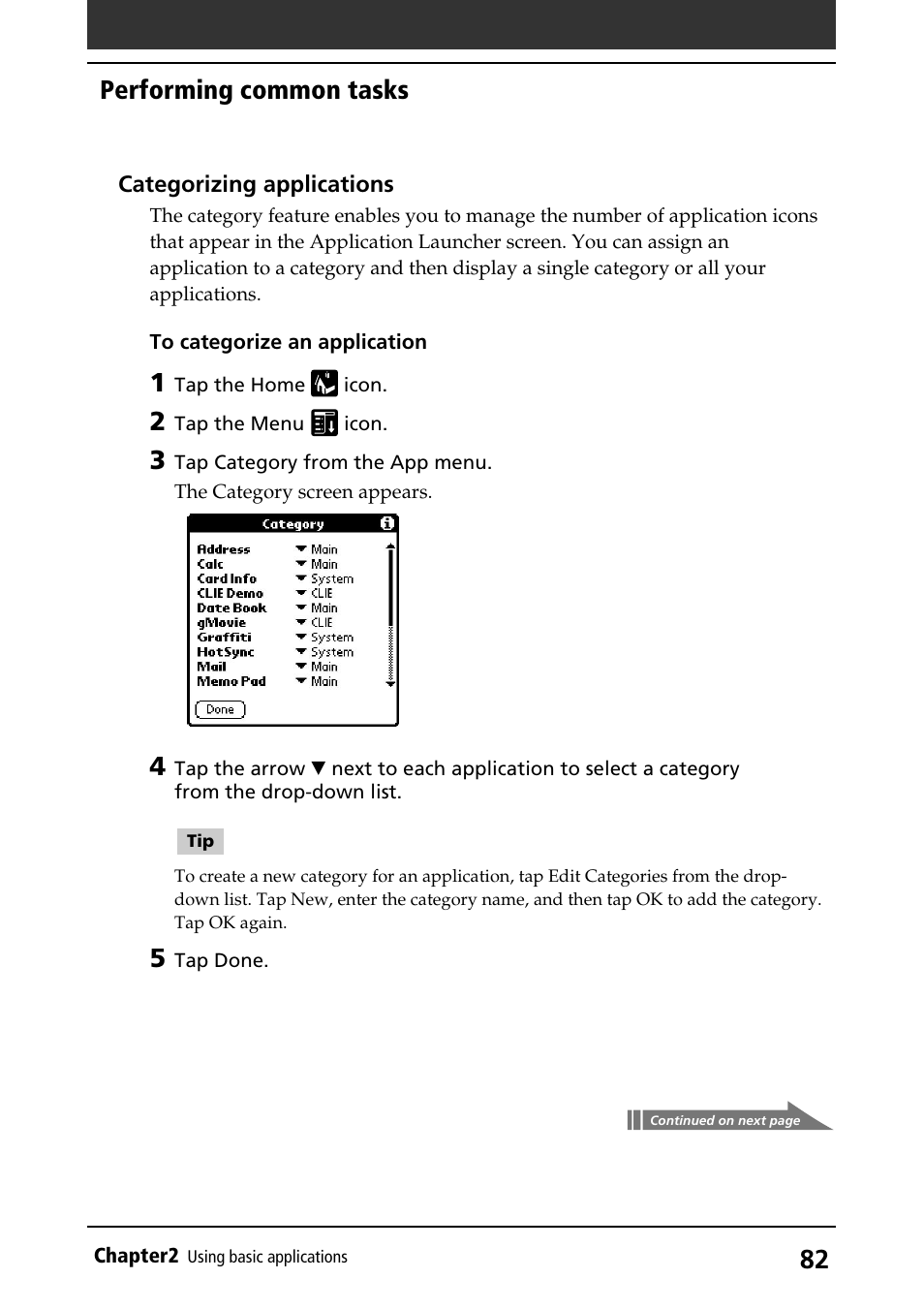 Performing common tasks | Sony PEG-S360 User Manual | Page 82 / 220