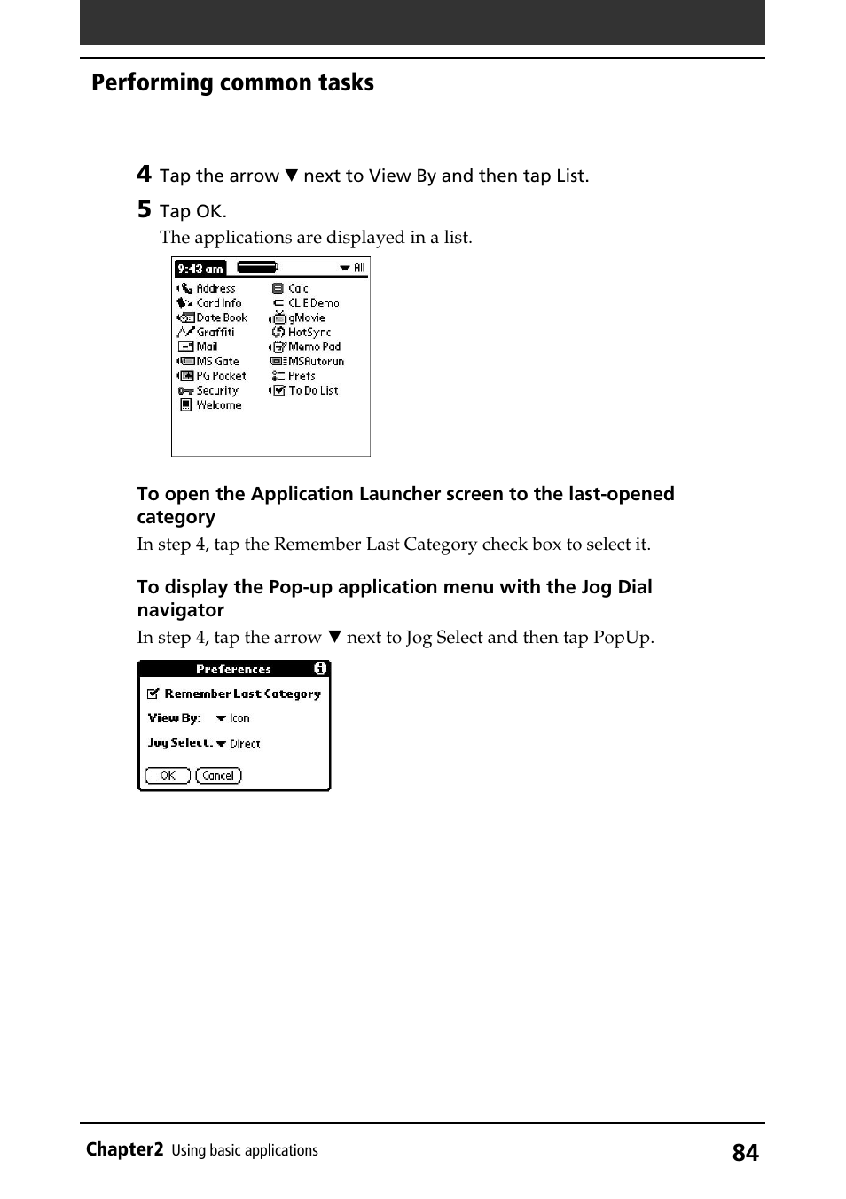 Performing common tasks | Sony PEG-S360 User Manual | Page 84 / 220