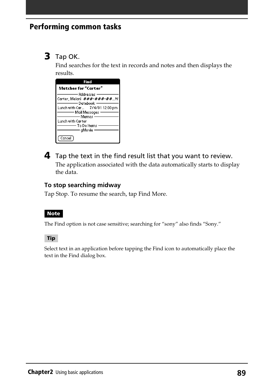 Performing common tasks | Sony PEG-S360 User Manual | Page 89 / 220