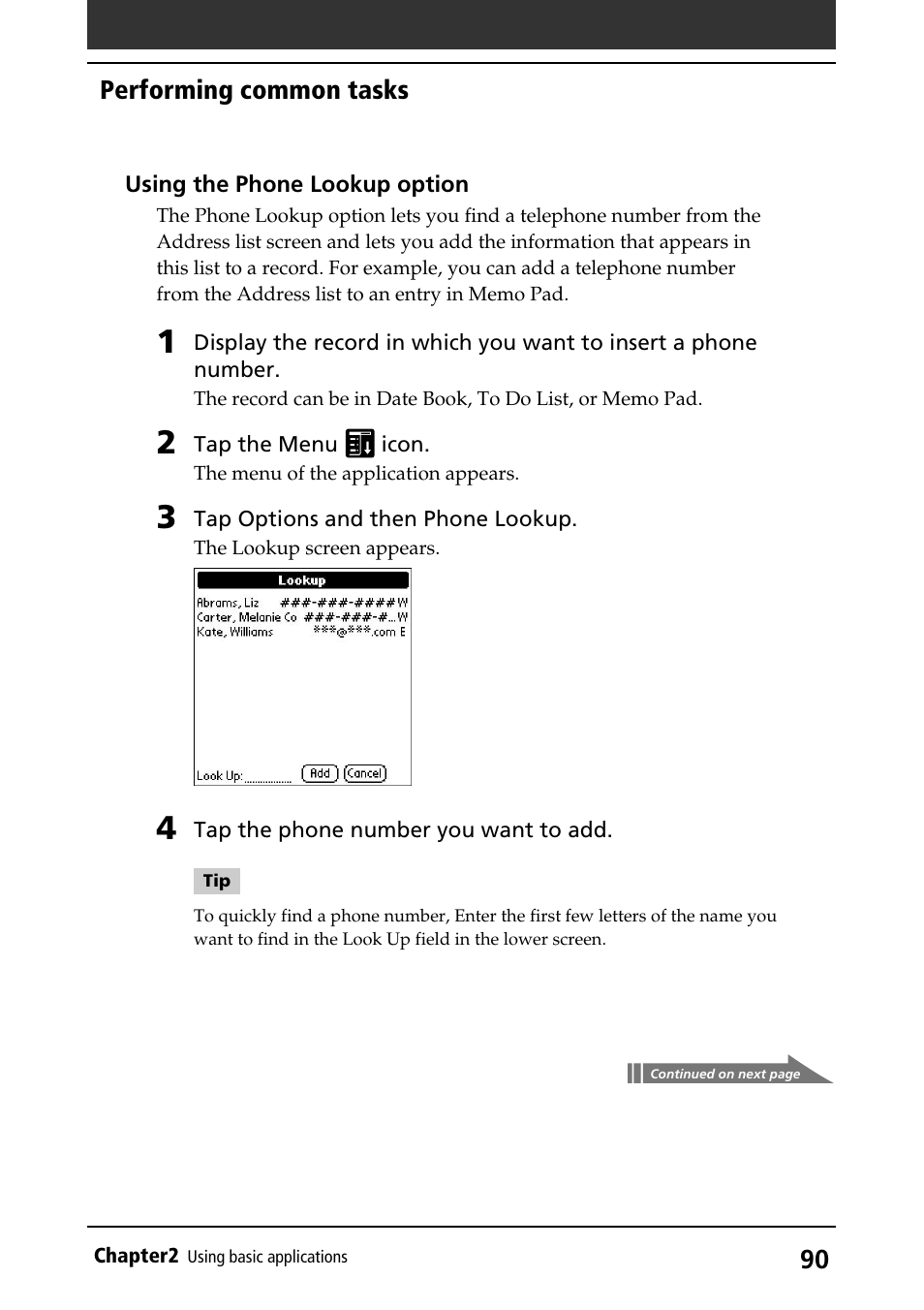 Performing common tasks | Sony PEG-S360 User Manual | Page 90 / 220